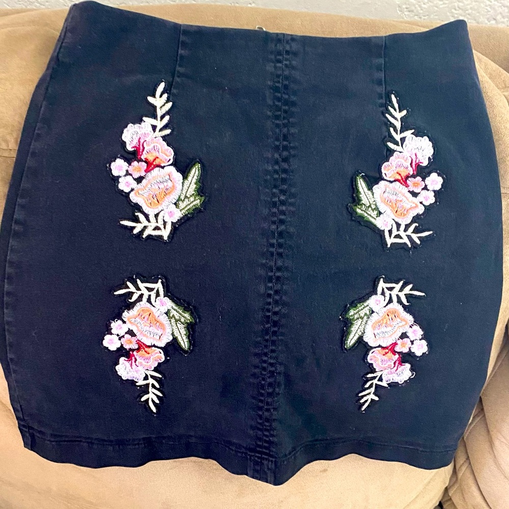 Teen girl black jean skirt